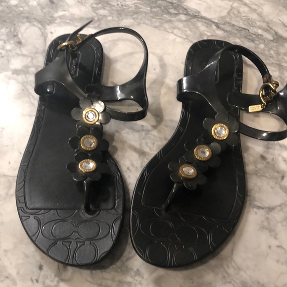 COPY - Coach Paisley Black Jelly Thong Sandals flip flop - Picture 1 of 4